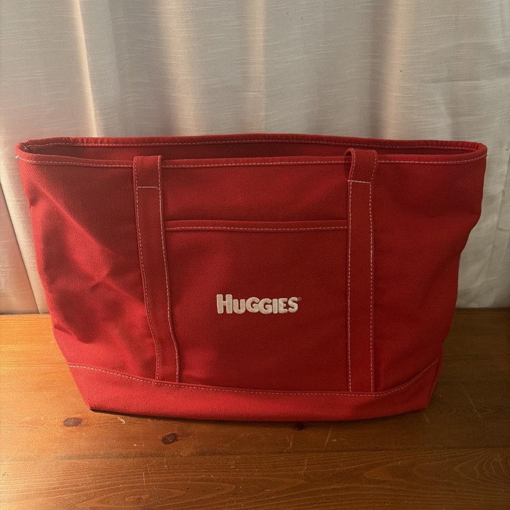 HUGGIES RED CANVAS TOTE BAG 2013 PROMOTIONAL ITEM Approx 21" w x 13" Tall